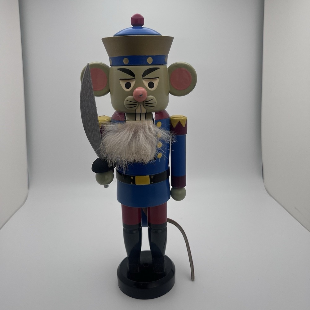 Erzgebirgische Volkskunst Nutcracker Mouse Soldier‎ Large Pink Ears Tail 9.75"